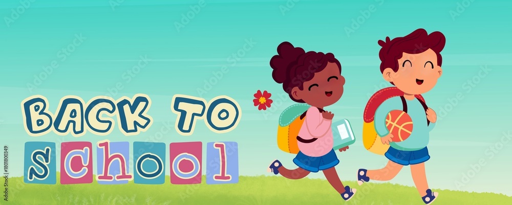 Naklejka premium Cartoon illustration cute kids back to school.