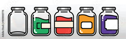 Colorful chemical bottles illustration, flat design, isolated