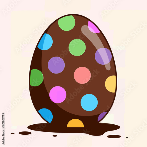 Colorful chocolate Easter egg with polka dots, flat design, isolated
