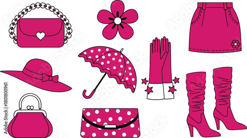 Charming collection of pink fashion accessories for women and girls.