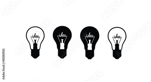 Four light bulbs with the word idea
