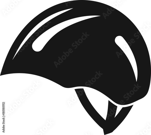 Simple black outline icon of a modern bicycle helmet with ventilation holes and straps isolated on white background.