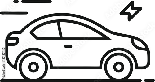 Stylized black outline of a modern sedan car in motion with speed lines indicating movement isolated on white background.