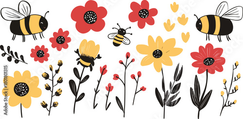 Cute cartoon floral seamless pattern with flowers and butterflies for spring summer vector illustration background design