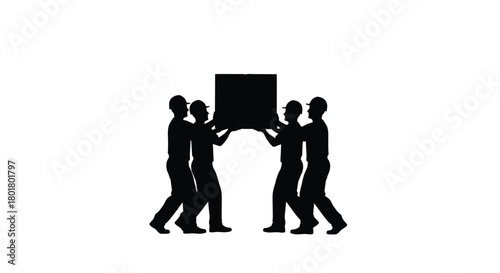Silhouette of four workers carrying a box