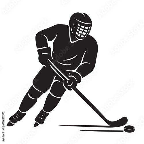 Hockey Player Silhouette Skating With Puck ice hockey