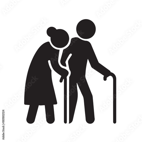 Elderly Couple Silhouette Walking with Canes senior