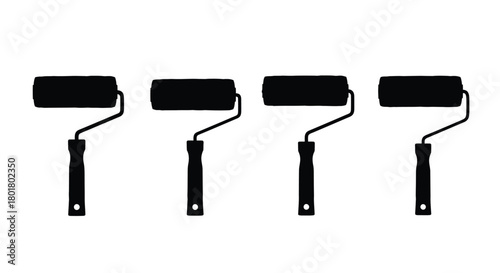 Four paint roller icons in black color