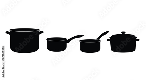 Four black cookware silhouettes