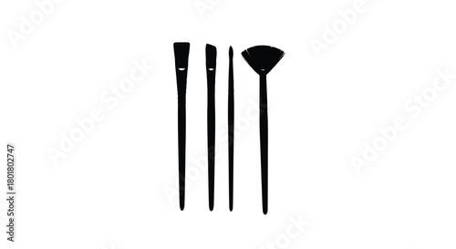 Silhouette of different makeup brushes in black color