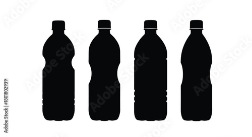 Four black plastic bottles in a row