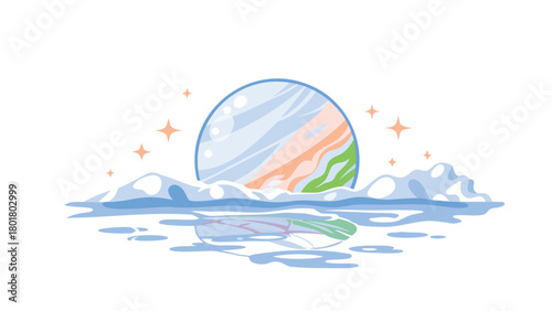 A colossal alien planet looms majestically above a surreal otherworldly ocean with luminous floating islands drifting serenely in the atmospheric expanse