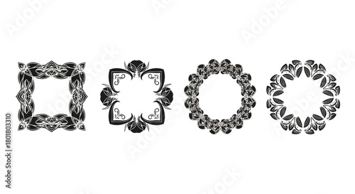 Four decorative frames in black and white