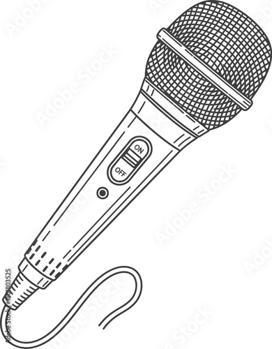 Microphone drawing vector illustration audio equipment black and white eps silhouette