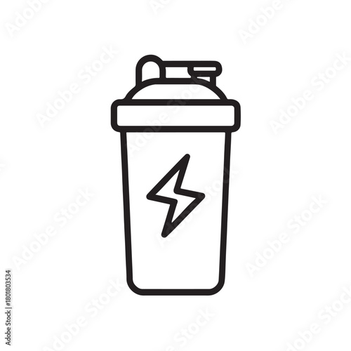 Line art icon of a shaker bottle with a lightning bolt