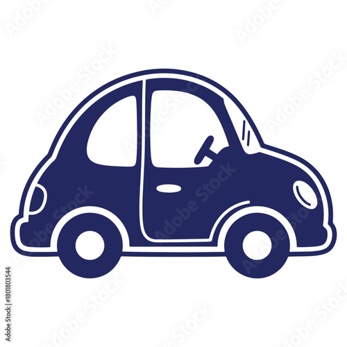 Cute Blue Car Illustration with Classic Design and White Outline for Childrens Books and Educational Materials