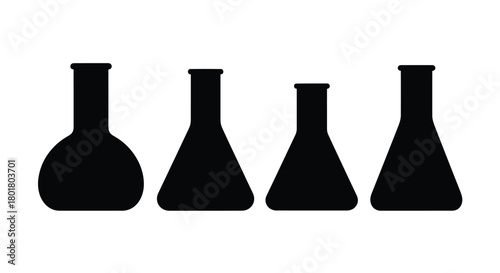Black silhouette of different laboratory flasks