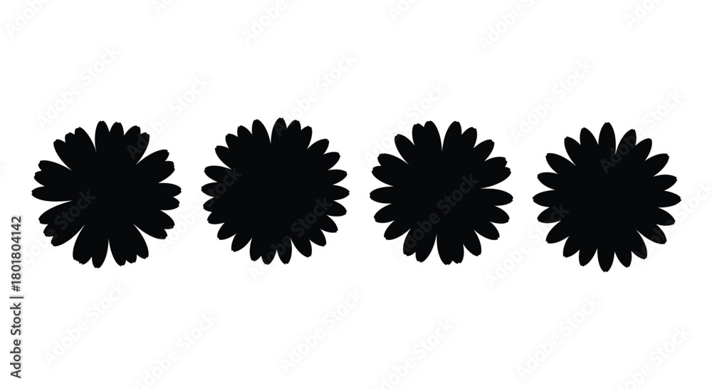 Fototapeta premium Four black flower shapes in a row
