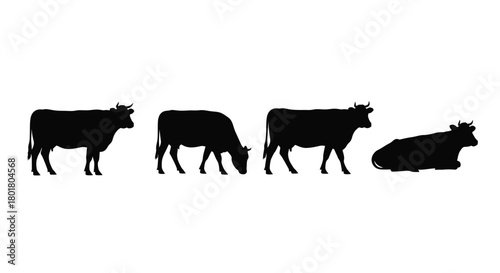 Silhouette of cow in various pose