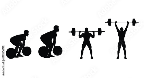 Black silhouette of weightlifter in different stages