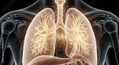 Detailed Illustration of Human Respiratory System with Lungs and Bronchial Tree Structure