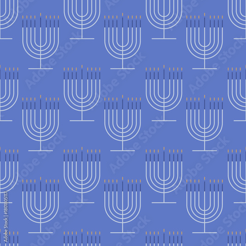 Happy Hanukkah seamless pattern. Modern geometric in  minimalist style. Composition of simple traditional jewish line icon