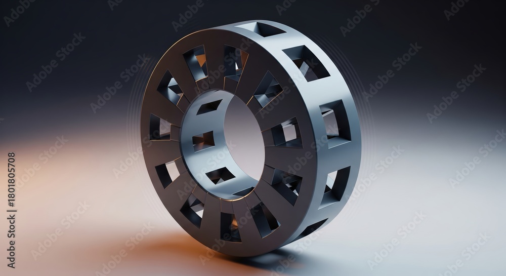 Obraz premium 3D Render of a Metallic Wheel with Unique Cutouts and Smooth Rotational Design