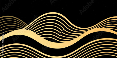 Fluid wavy lines on black, minimalist abstract background