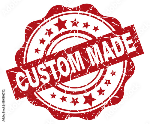 Grunge custom made stamp, distressed red design, isolated