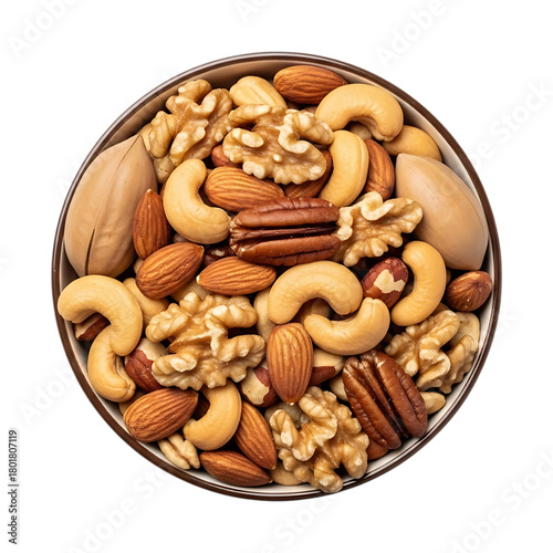 Bowl of Assorted Nuts Walnuts, Almonds, Cashews, and Pecans for Healthy Snacking