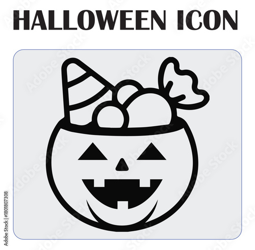 Halloween vector icon illustration showcasing spooky elements like pumpkins, ghosts, bats, and haunted designs, perfect for seasonal graphics and decorations