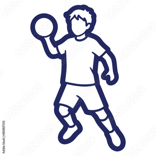 Energetic young handball player in action sports illustration showing determination and focus in a minimalist design representing athletic prowess