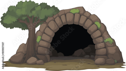 Stone archway with a tree next to it isolated on a