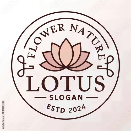 Lotus flower logo with vintage design, floral branding elements