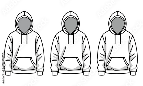 Minimal hoodie sweatshirt design, flat style, isolated on white