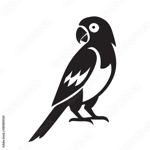 Black silhouette of a parrot on a white background