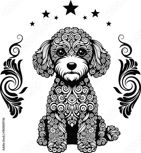 Wallpaper Mural Detailed doodle art dog portrait black and white pet illustration eps silhouette Torontodigital.ca