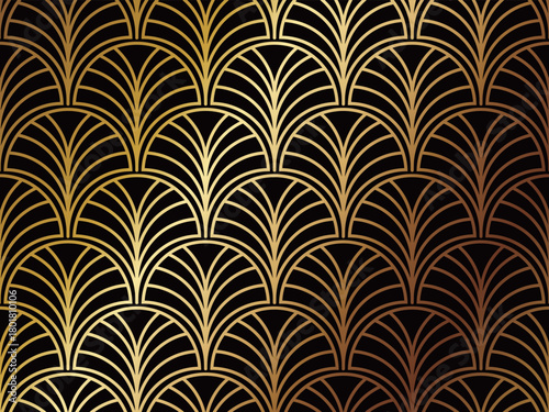 高級感のあるアールデコ模様の背景　ブラック＆ゴールド