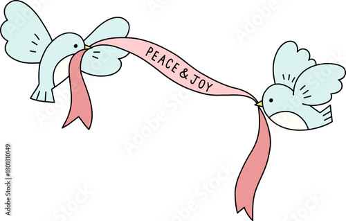 파스텔톤 크리스마스 일러스트_새_리본 배너_손글씨