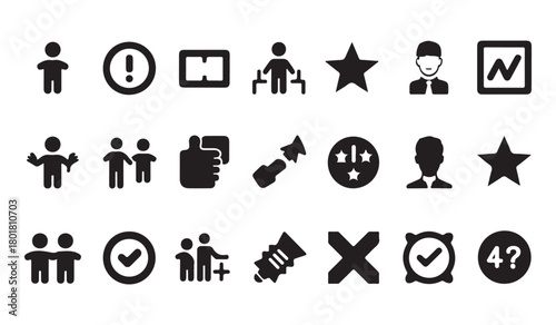  Collection of black silhouette icons representing various concepts and actions