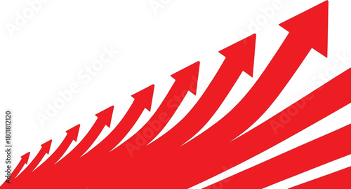 Red arrows pointing upwards representing growth and positive direction