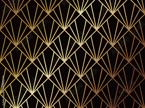 高級感のあるアールデコ模様の背景　ブラック＆ゴールド