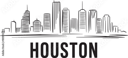 Houston texas city skyline sketch isolated on transparent background hand drawn cityscape illustration vector design