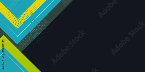 Abstract black background with green and yellow square line shapes. Vector abstract graphic design banner pattern presentation background wallpaper web template.
