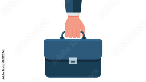 Hand holding a blue briefcase isolated on for business trip