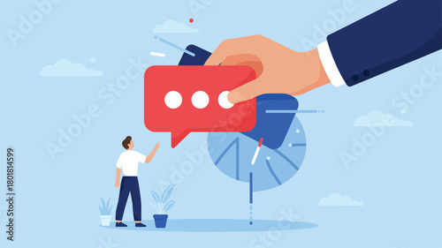 Feedback concept with a person receiving a speech bubble isolated on