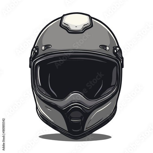 Gray full-face motorcycle helmet vector illustration, modern moto and motorsport safety gear graphic, isolated on white.

