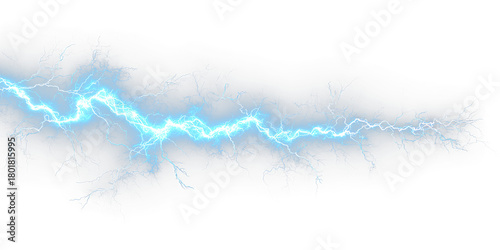 Tablou pe pânză Bright Blue Electrical Lightning Bolt Isolated on Transparent Background