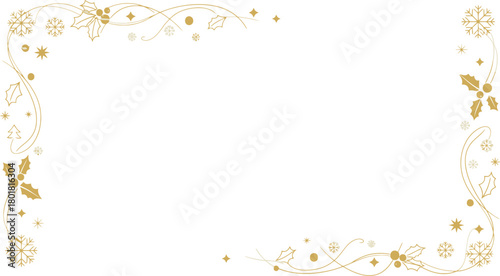 Golden christmas border with holly and snowflakes