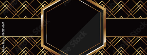 高級感のあるアールデコ模様のバナー　ブラック＆ゴールド